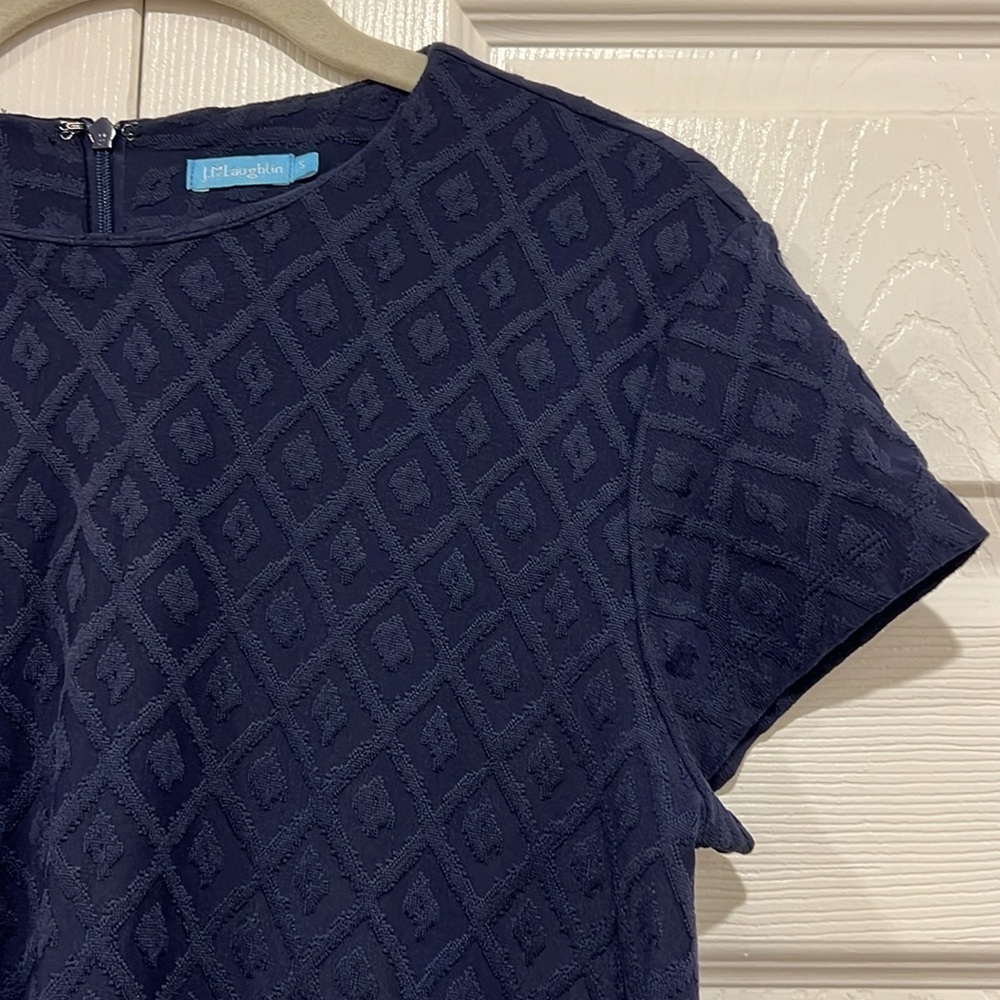 J.McLaughlin Swing Dress Duval Diamond Jacquard Short Sleeve Navy Size Small - Picture 3 of 8